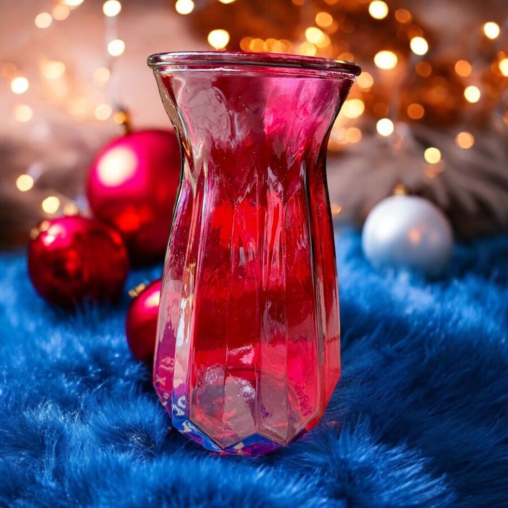 RED FLORAL CUT GLASS VASE